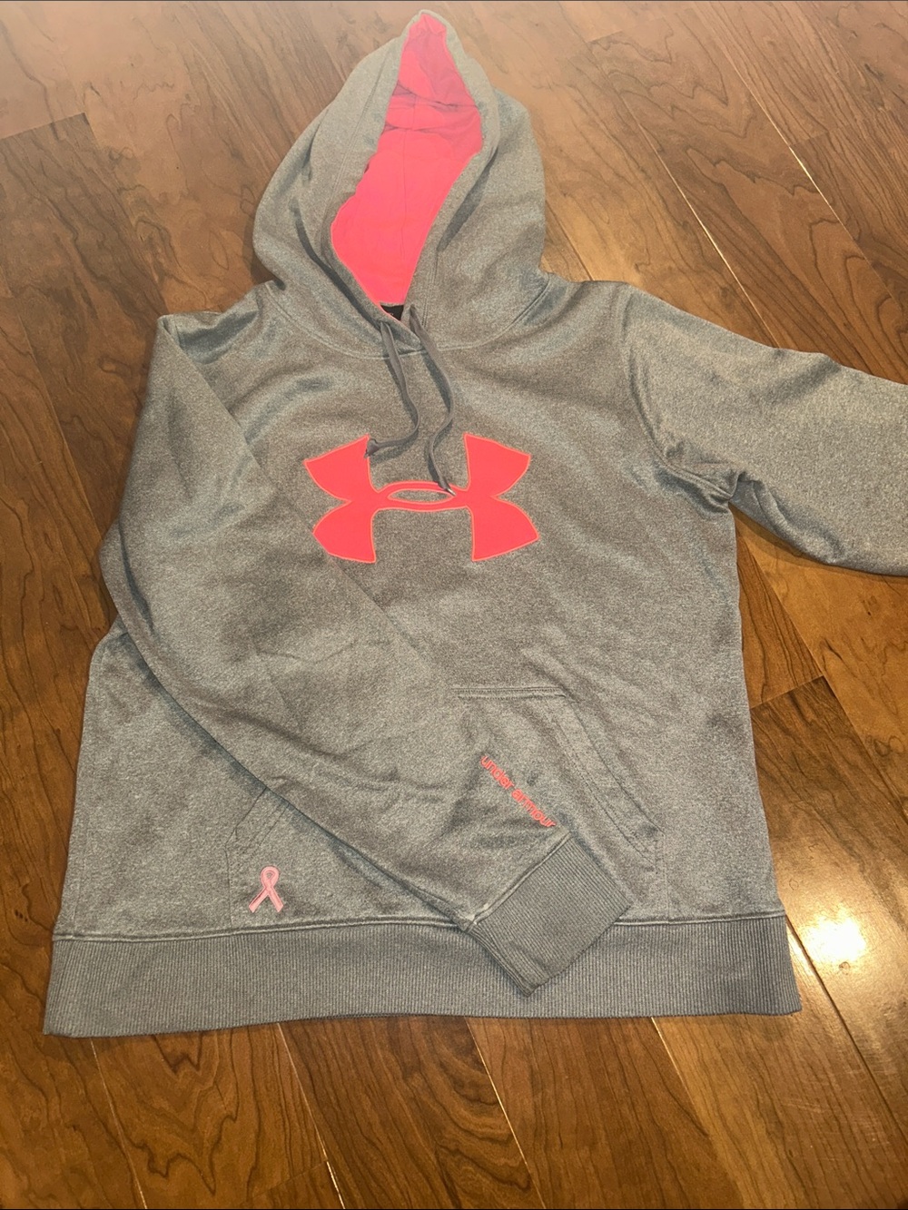 Under Armour Gray Hoodie with Pink Logo and Lining